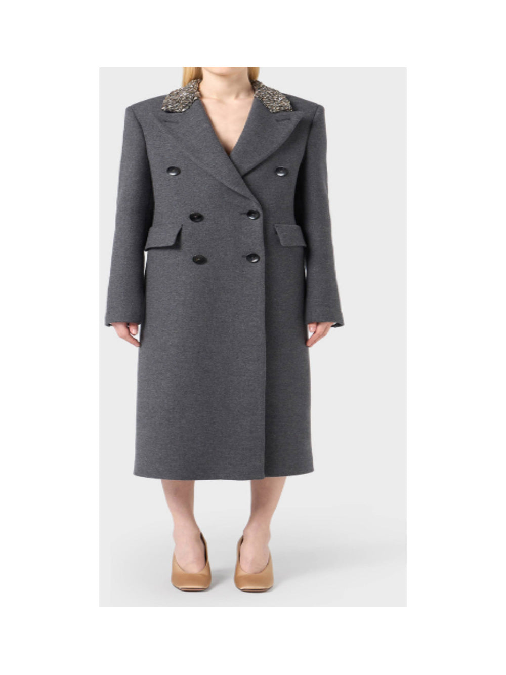 Wool Coat W/Embr Col Mds